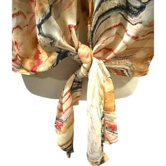 Lovestitch Marble Print Tie-Front Blouse - Picture 5 of 8